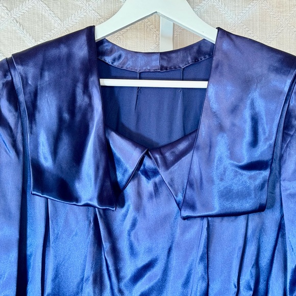 Vintage Hand Made 1940’s Style Ink Blue Satin Knee Length Dress, size 16 - Picture 2 of 6